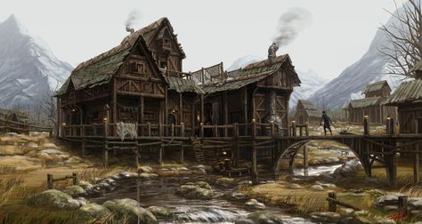 ArtStation - medeival house., Song Min Concept Art Landscape, Fantasy Village, Games Design, Medieval Houses, Fantasy Magic, Fantasy House, Fantasy City, Art Disney, Fantasy Setting