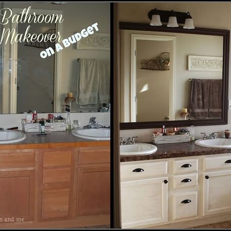 Master Bath Mini Makeover ~ Budget Friendly! Cheap Kitchen Makeover, Mobile Home Bathroom, Bathroom Makeovers, Double Sinks, Cheap Ideas, Bathroom Transformation, Decor Ikea, Palette Design, Remodeling Mobile Homes