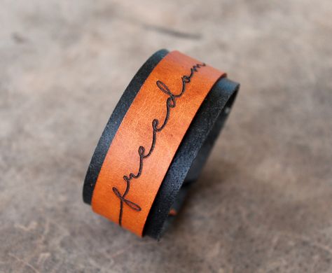 Boho Leather Jewelry, Encouragement Strength, Engraved Handwriting, Leather Wristband, Beautiful Handwriting, Women Bracelets, Black Leather Bracelet, Leather Wristbands, Hand Painted Jewelry