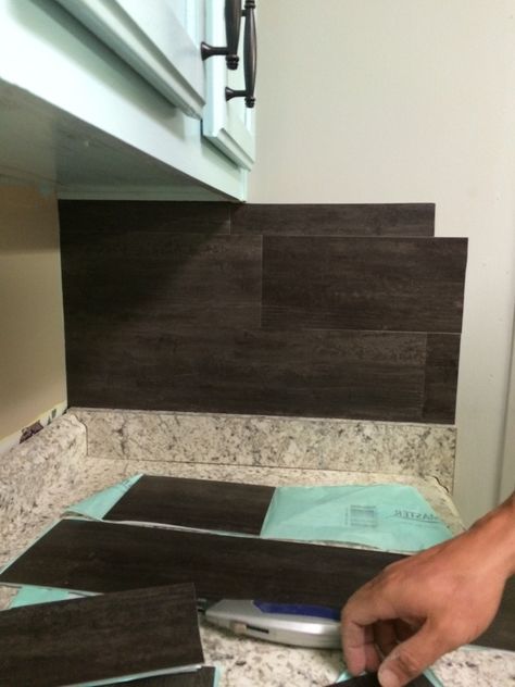 Our $40 Backsplash {Using Vinyl Flooring} - Re-Fabbed Vinyl Flooring Ideas, Diy Remodeling Ideas On A Budget, Flooring On Walls, Tile For Backsplash, Diy Remodeling, Diy Kitchen Backsplash, Apartment Decorating On A Budget, Home Remodeling Diy, Flooring Ideas