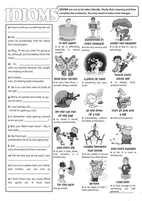 Idiom Costumes For School, Idioms Worksheet, Teaching Idioms, Idioms Activities, English Teaching Materials, English Language Learning Grammar, English Grammar Worksheets, English Vocab, English Classroom