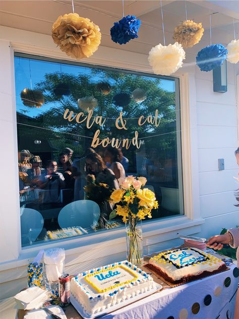 Ucla Party Decorations, Ucla Graduation Party Ideas, Graduation Cake Table Ideas, Ucla Cake, Graduation Cake Table, Ucla Party, College Announcements, Uc Santa Barbara, Senior Szn