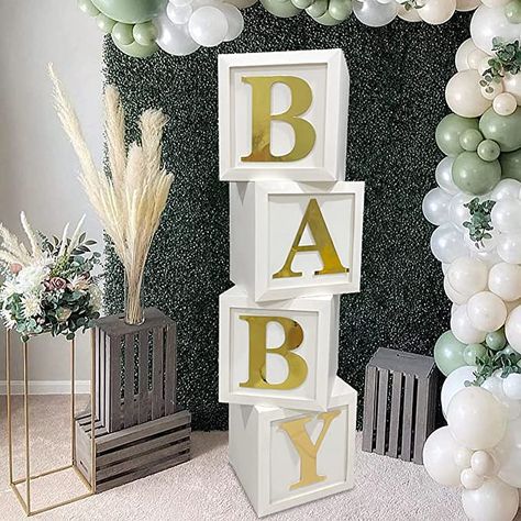 Amazon.com: Baby Shower Boxes Party Decorations - 4pcs Stereoscopic White Baby Balloon Boxes with Gold Baby+A-Z Letters, Party Boxes Baby Blocks for Boys Girls Baby Shower Decorations Gender Reveal Birthday Party Backdrop : Toys & Games Baby Balloon Boxes, Balloon Boxes, Babby Shower, Baby Blocks Baby Shower, Baby Shower Box, Party Boxes, Birthday Party Backdrop, Shower Box, Baby Shower Theme Decorations