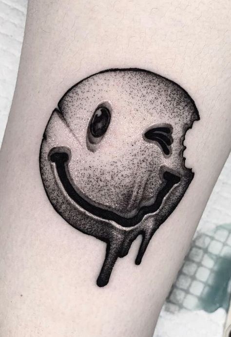 Small Black Work Tattoo Ideas, Small Shading Tattoo, Skull Mini Tattoo, Emoji Tattoos For Men, Tattoo Minimal Men, Tattoo Dot Shading, Fine Line Black And Grey Tattoo, Stipple Tattoo Design, Emoji Tattoo Ideas