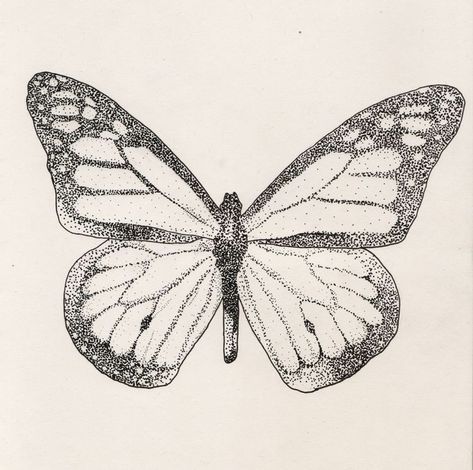 Pointilism Butterfly Art, Dotted Butterfly Art, Dotted Butterfly Tattoo, Doted Art Drawing, Butterfly Pointillism, Stripling Art, Pointilism Art Ideas Easy, Pointillism Easy, Stipling Ideas