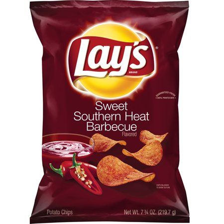 HI Lay's Sweet Southern Heat Barbecue Flavored Potato Chips, 7.75 oz Bag Barbecue Chips, Potato Chip Flavors, Bbq Chips, Lays Chips, Lays Potato Chips, Frito Lay, Junk Food Snacks, Sweet Heat, Grocery Foods