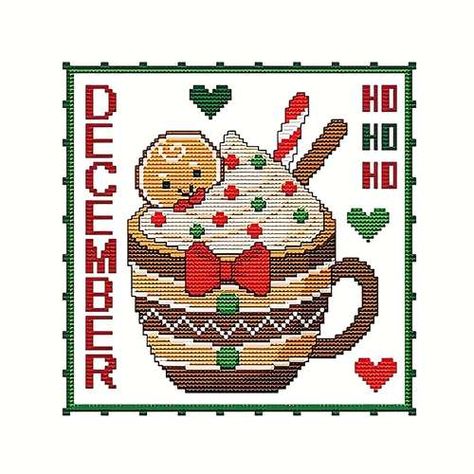 Cross Stitch Patterns Disney, Gingerbread Cross Stitch, Christmas Counted Cross Stitch, Stamped Embroidery Kit, Dessert Cup, Mosaic Kit, Crafts With Pictures, Decorating With Pictures, Christmas Cross