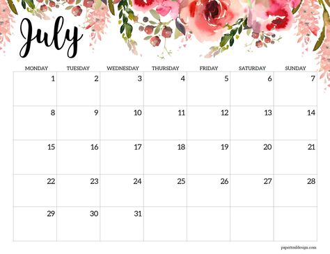 July 2024 calendar page in Monday start with an adorable floral design to print for free for your planner or binder Paper Trail Design, Free Printable Calendar Templates, Floral Calendar, Teacher Gift Tags, Trail Design, Floral Planner, Pencil Gift, Monthly Calendars, Printable Planner Pages