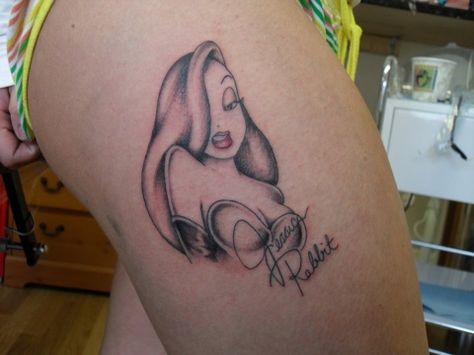 Roger Rabbit And Jessica Tattoo, Jessica Rabbit Tattoo Black And White, Jessica Rabbit Tattoo Ideas, Roger Rabbit Tattoo, Owl Tattoo Wrist, Jessica Rabbit Drawing, Jessica Rabbit Tattoo, Rabbit Tattoo, Rabbit Tattoos