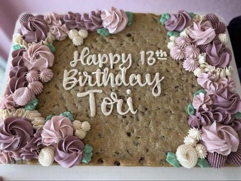 Fancy Cookie Cake, Cookie Cake Birthday Designs, 18th Birthday Cookie Cake, Happy Birthday Cookie Cake Designs, Large Cookie Cake, Decorated Big Cookie Cake, Happy 13th Birthday, Cookie Cakes, Fancy Cookies