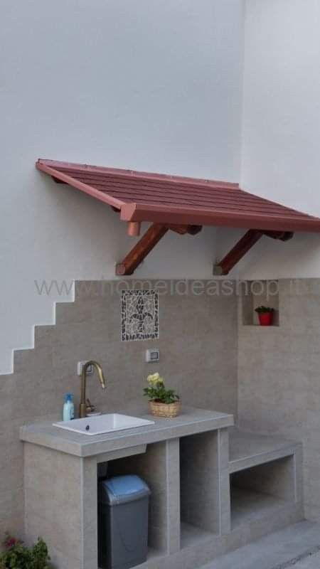 Outdoor Sink, Garden Sink, Outdoor Kitchen Decor, Villa Design Architecture, In Front Of House, House Design Kitchen, Village House Design, Front Of House, Backyard Patio Designs