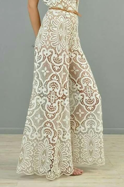 Cutwork Lace, Palazzo Jumpsuit, Lace Pants, Lace Jumpsuit, فستان سهرة, Pants Design, Lace Fashion, Wide Legs, Pants Pattern