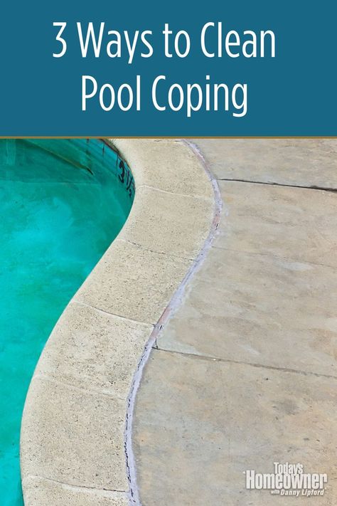 Calcium builds up along a pool's coping, or protective edge, just like it does on a glass shower door. Here's how to clean it — and prevent it from coming back! #todayshomeowner #diy #pool #cleaning Pool Cleaning Tips, Clean Pool, Glass Shower Door, Pool Coping, Diy Pool, Pool Maintenance, Glass Shower Doors, Pool Cleaning, Shower Door