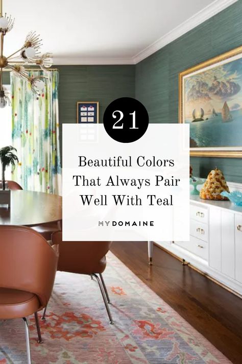 Looking to work the color teal into your home through decor or a fresh coat of paint? We've put together some color combos with teal to give you some ideas. Teal Painted Walls, Dining Room Teal, Teal Furniture, Teal Paint Colors, Teal Couch, Teal Accent Walls, Best Wall Colors, Teal Rooms, Teal Curtains