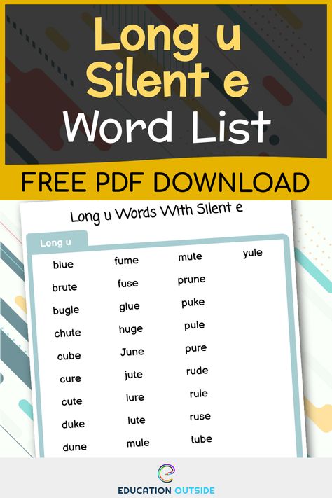 In this PDF are the long u words with silent e patterns taught to young kids. Finding different ways to practice long u with silent e will ensure students can quickly and easily read these words when they encounter them. Long Vowel Sounds Worksheets, Long U Words, Long Vowel Worksheets, Vowel Practice, Short Vowel Worksheets, Silent Words, Silent E, Vowel Worksheets, Long E