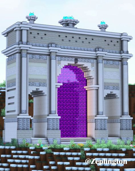 Ancient Greek/Roman Nether Portal #minecraft #minecraftbuilds Pillar Design Minecraft, Ancient Minecraft Builds, Greek Mythology Minecraft Builds, Minecraft Greek House, Minecraft Greek Temple, Minecraft Roman Builds, Minecraft Greek Buildings, Roman Minecraft, Portal Design Minecraft