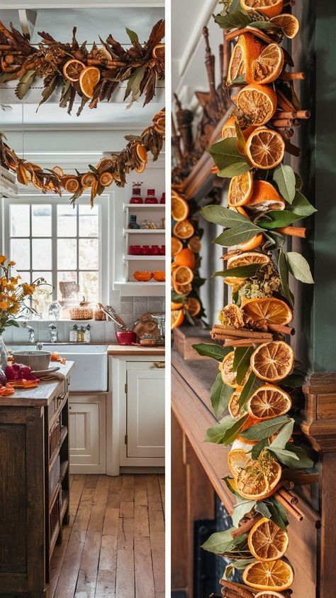 Fall Kitchen Decor Ideas, Fall Kitchen Decor, Orange Christmas, Kitchen Decor Ideas, Fall Decor Ideas, Cottage Christmas, Festive Look, Natural Christmas, Fall Kitchen