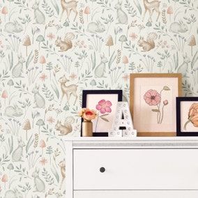 Girls Woodland Bedroom, Woodland Theme Bedroom, Wallpaper Leaves, Woodland Bedroom, Woodland Nursery Girl, Woodland Wallpaper, Woodland Nursery Theme, Woodland Animal Nursery, Animals Design