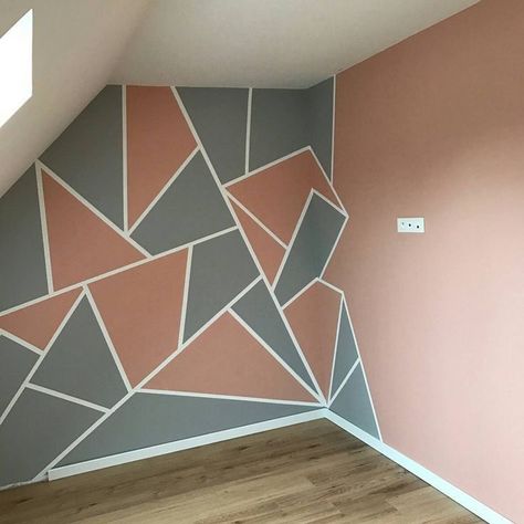 Geometric Wall Paint, Wall Paint Patterns, Diy Wall Painting, Room Wall Painting, Bedroom Wall Designs, Bedroom Wall Paint, Wall Paint Designs, Painted Wall, Decor Minimalist