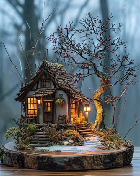 Diorama Dream - Every accomplishment starts with the... Cool Dioramas, Miniature Cottage Diy, Simple Diorama Ideas, Miniature Diorama Ideas, Fall Diorama, Japanese Diorama, Fairy House Ideas, Diorama House, Fantasy Diorama