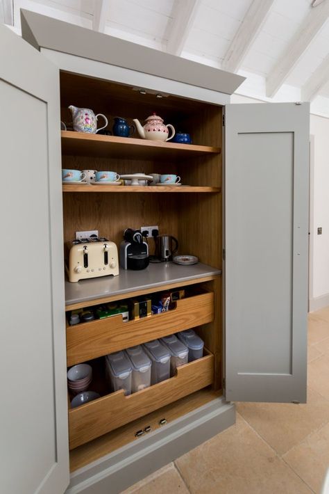 Christopher Howard Coffee Cupboard Organization, Quartz Shelf, Kitchen Larder Cupboard, Italy Kitchen, Breakfast Station, Timber Kitchen, Kitchen Larder, Larder Cupboard, Bespoke Kitchen Design