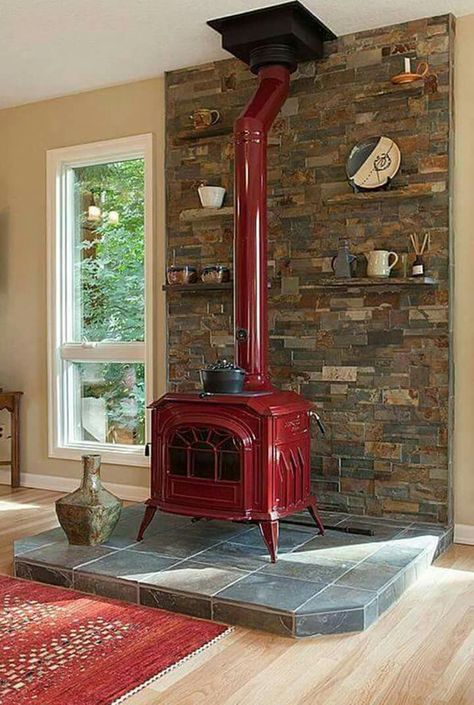 Wood Stove Surround, Wood Stove Hearth, Wood Stove Fireplace, Into The Wood, Winter Cottage, Country Living Room, Wood Burner, Stove Fireplace, Into The Woods