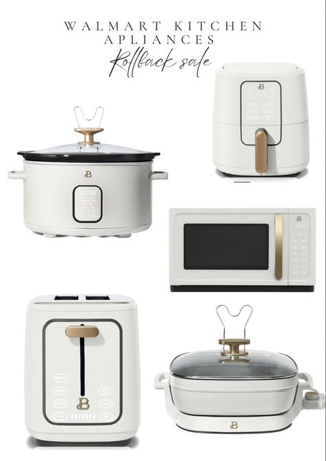 Walmart sale is going on with so many Rollbacks! These kitchen appliances are FABULOUS I ordered the crockpot and air fryer 🤍 #walmartsale #kitchen #appliances #homesale Follow my shop @rachelawill on the @shop.LTK app to shop this post and get my exclusive app-only content! #liketkit #LTKfindsunder50 #LTKhome #LTKsalealert @shop.ltk https://liketk.it/4kLAy White And Gold Microwave, Affordable Kitchen Appliances, Walmart Kitchen, White Kitchen Appliances, White Appliances, Gold Kitchen, Chic Kitchen, Neutral Decor, Extra Large