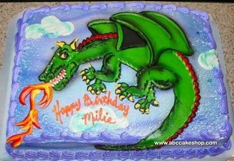 Dragon cake idea Dragon Sheet Cake, Dragon Cakes, Dragon Cake, Dragon Decor, Sheet Cake, Kids Cake, 5th Birthday, Bday Party, Butter Cream