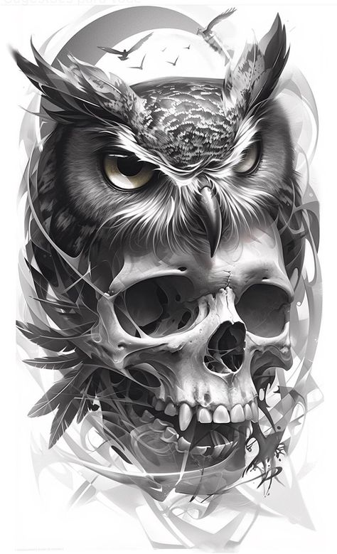 Realistic Owl Tattoo, Half Sleeve Tattoos Sketches, Owl Tattoo Drawings, Skull Rose Tattoos, Skull Art Tattoo, Mexican Art Tattoos, Animal Tattoo Ideas, Cobra Art, Girl Face Tattoo