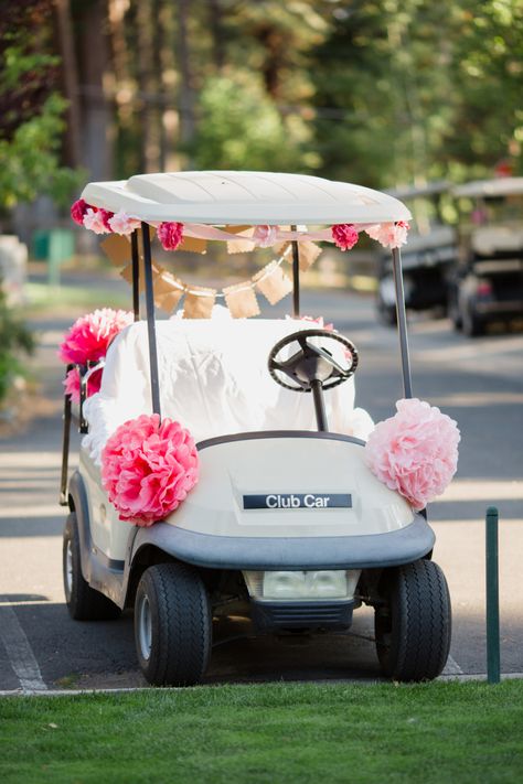 Decorated golf cart if wedding is near or on a golf course! Decorated Golf Cart, Golf Cart Decorations, Golf Course Photography, Augusta Golf, Just Married Car, Famous Golf Courses, Golf Wedding, Golf Photography, Public Golf Courses