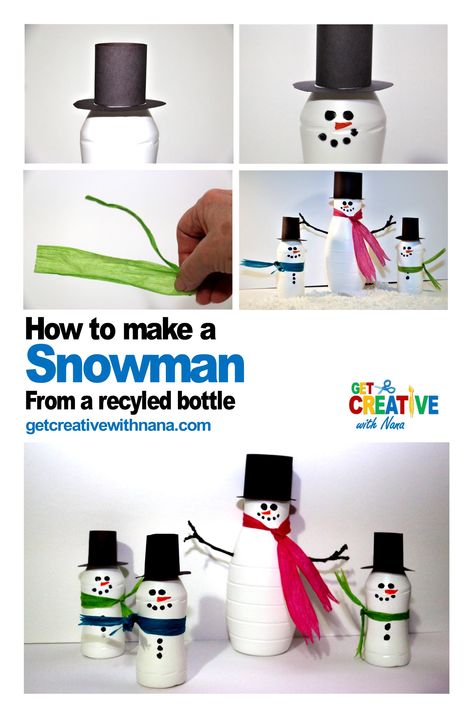 This quick and easy project requires very few materials and makes creative use of recycled plastic bottles. The finished snowman is a happy winter character. Bottle Snowmen Craft Ideas, Coffee Creamer Bottle Crafts Christmas, Coffee Creamer Bottle Crafts, Coffee Creamer Bottles, Winter Character, Creamer Bottles, Starbucks Bottles, Plastic Milk Bottles, Plastic Milk