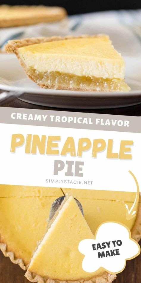 Tropical Pie, Pineapple Cream Cheese Pie, Pineapple Pie Recipe, Foodie Desserts, Pineapple Cream Cheese, Pineapple Upside Down Cupcakes, Oatmeal Pie, Pineapple Pie, Strawberry Cream Pies