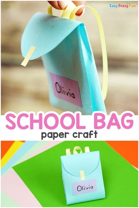 Paper School Bag Craft - Easy Peasy and Fun School Bag Craft, Paper School Bag, Back To School Crafts For Kids, Paper Pumpkin Craft, Crab Crafts, August Crafts, Backpack Craft, Craft Work For Kids, Turtle Crafts