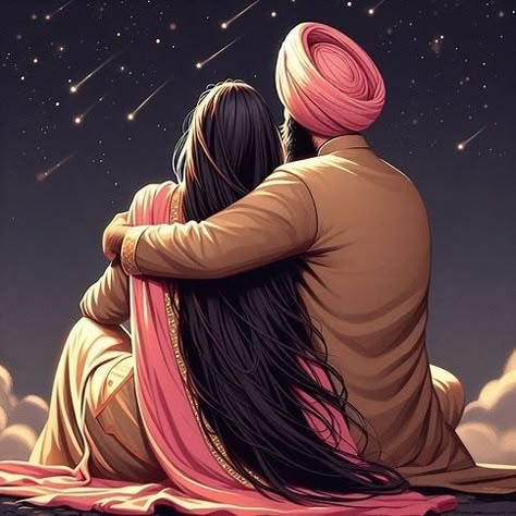 Sardar Sardarni Couple Cartoon, Sikh Couple, Couple Pic Hd, Golden Temple Wallpaper, Couples Canvas Painting, Couple Dps, Side Photo, Romantic Videos, Cartoon Songs