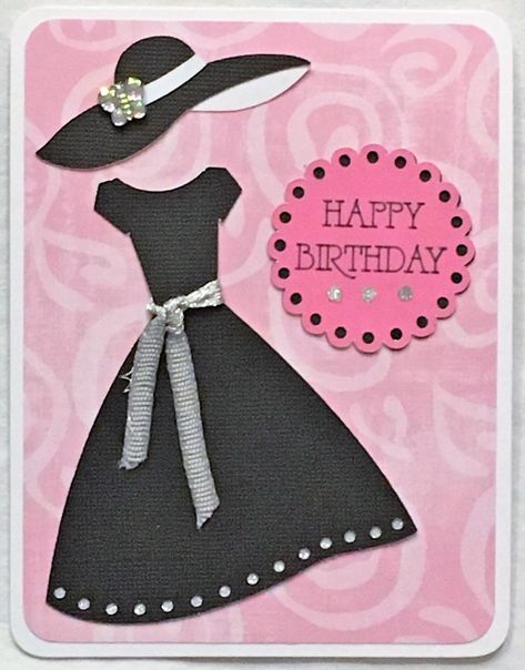 Dress Cards Handmade, Girly Birthday Cards Handmade, 15 Birthday Card Ideas, Birthday Card For Lady, Birthday Card For Girl, Dress Cards, Gift Hacks, Dress Card, Girl Birthday Cards