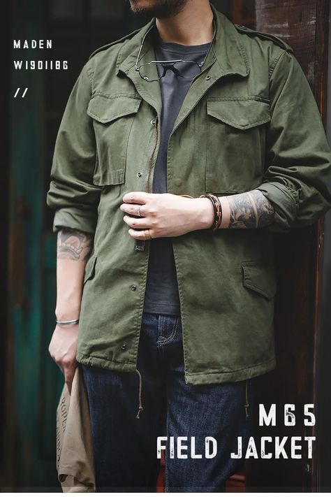 Maden M65 Jackets For Men Army Green Oversize Denim Jacket Military Vintage Casual Windbreaker Solid Coat Clothes Retro Loose - AliExpress Tactical Style, M65 Jacket, M65 Field Jacket, Double Collar, Military Tactical, Military Outfit, Oversized Denim Jacket, Men's Coats & Jackets, Pocket Jacket