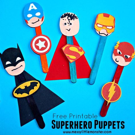 Puppet Craft, Superhero Crafts, Puppets For Kids, Printable Masks, Puppets Diy, Puppet Crafts, Drawing Activities, Popsicle Stick Crafts, Batman Superman