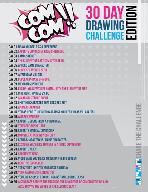 COMCOM!! 30 Day Drawing Challenge Edition by AndrewSketches on deviantART Comics Sketch, 30 Day Art Challenge, 30 Day Drawing Challenge, 30 Day Challenges, Drawing Challenges, Art Challenges, Drawing Prompts, Drawing Prompt, Art Prompts