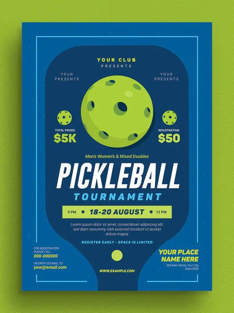 Pickleball Tournament Event Flyer Template PSD, AI Padel Tournament Poster, Pickleball Graphic Design, Sports Tournament Poster, Tennis Tournament Poster, Pickleball Poster, Padel Tournament, Tournament Poster, Pickleball Tournament, Pickleball Design