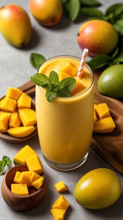 Immune Booster Smoothie, Mango Yogurt Smoothie, Almond Milk Smoothie Recipes, High Protein Smoothie Recipes, Smoothie Mango, Mango Yogurt, Mango Drinks, Yogurt Smoothie, Ripe Mango