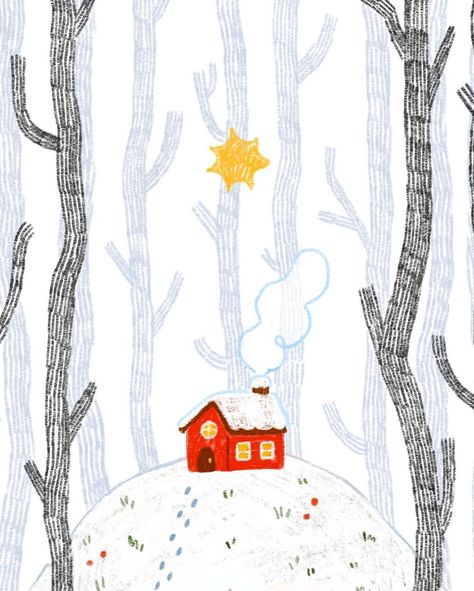 Chey Barton, Cheyenne Barton, Winter Drawing, Winter House Illustration, Art Eras, Coffee Illustration, Gouache Illustrations, Winter Illustration, House Illustration