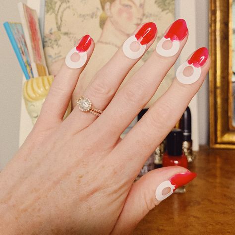 Half Moon Manicure: How to Do the Vintage Nail Style at Home • The Dapper Dahlia 1940s Nails Half Moons, Reverse French Nails Half Moon Manicure, Half Moon Nail Art, 1950s Manicure, 1940s Nails, Retro Manicure, Vintage Nails Design Retro, 1960s Nails, 1950s Nails