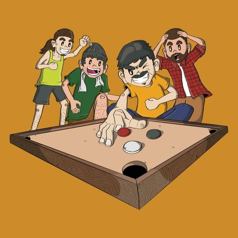 Carrom Board Drawing, Carrom Board Game, Carrom Board, Illustration Outline, Game Sketch, Out Of Comfort Zone, Birthday Planning, The Cartoon, Sketch Illustration