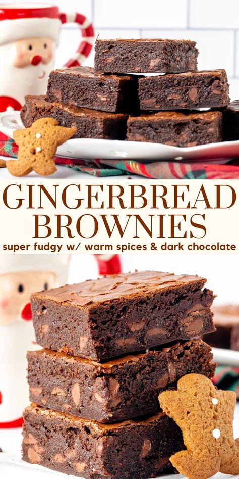 These gingerbread brownies are the perfect recipe if you're looking for Christmas baking or a Christmas dessert that's just a little different they're made with warm spices and molasses for a hint of gingerbread and have an extra fudgy texture #gingerbreadbrownies #brownies #christmasbaking #christmasdessert #gingerbread from Just So Tasty Squares And Bars Recipes Christmas, Christmas Baking Chocolate, Christmas Baking Vegan, Fall Baking Ideas Desserts, Christmas Brownies Decoration, Christmas Recipe Dessert, Christmas Baking Desserts, Christmas Cookie Bars Recipes, Christmas Bakes Ideas