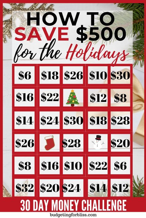 Are you looking for an easy way to save money for Christmas? Check out this 30 day money-saving challenge for the holidays. You can save $500 in 30 days with this money challenge.#savemoney#moneychallenge #saveforchristmas Christmas Savings Plan, Money Saving Challenges, Saving Money Chart, Money Chart, Saving Challenges, Money Saving Techniques, Money Plan, Christmas Savings, Saving Money Budget