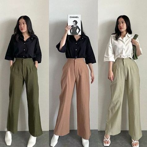 Outfit Kulot, Cullote Pants, Smart Casual Women Outfits, Casual Work Outfits Women, Everyday Fashion Outfits, Casual Day Outfits, Classy Work Outfits, Stylish Work Outfits, Colored Pants