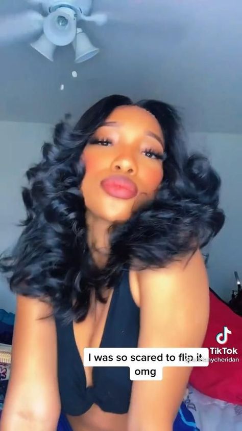 Flip Up Hairstyles Medium Black Women, Flipped Curls Black Women, Curling Wigs Black Women, Flip Curls Black Women, 70s Blowout Hair Black Women, Flip Hairstyle Black Women, Blow Out Hairstyles For Black Women, Flat Ironed Hair Black Hairstyles, Short Hair Blowout Black Women