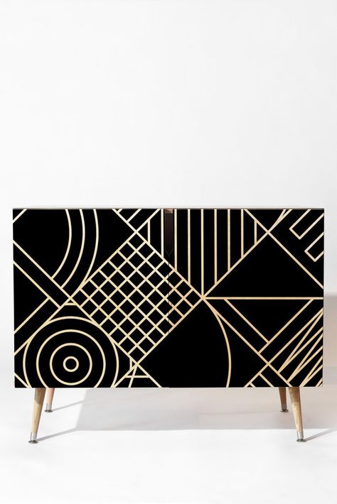 Fimbis Whackadoodle Credenza | DENY Designs Home Accessories Black And White Cabinet, Diy Credenza, Film Decor, White Cabinet, Funky Home Decor, Funky Furniture, Decor Guide, Elegant Home Decor, Retro Home Decor