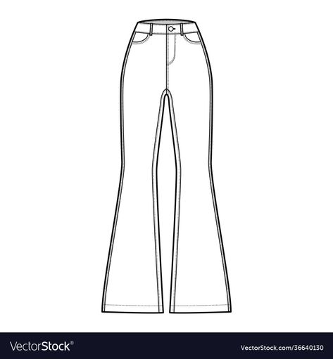 Bell Bottom Jeans Drawing, Flare Jeans Drawing, Drawing On Jeans, Jeans Drawing, Flat Drawings, Fashion Vector, Jeans Flared, Flat Sketches, Low Waist Jeans