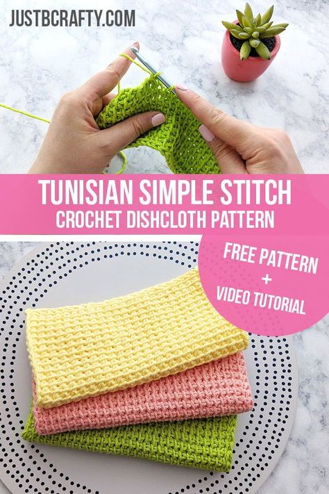 Tunisian Simple Stitch Dishcloths! Tunisian Simple Stitch, Tunisian Crochet Patterns, Simple Stitch, Tunisian Crochet Stitches, Dishcloth Crochet Pattern, Washcloth Pattern, Crochet Dishcloth, Crochet Washcloth, Knit Dishcloth